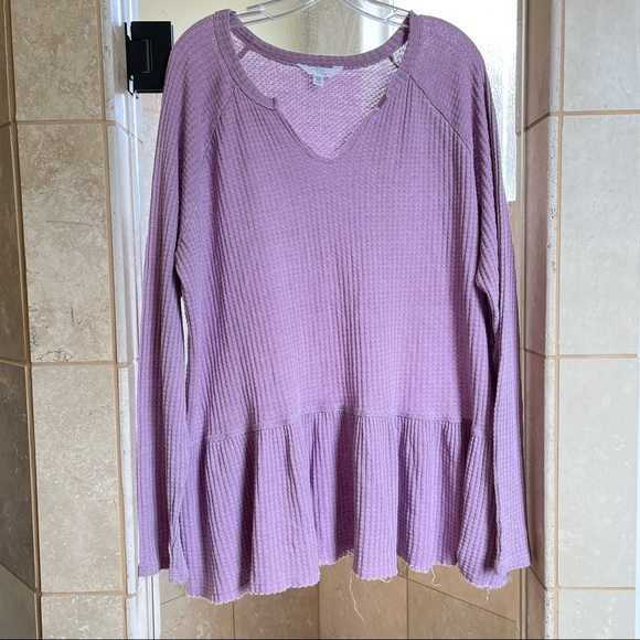 Time and Tru purple peplum ruffle long sleeve knit top size XXXL - Picture 2 of 12